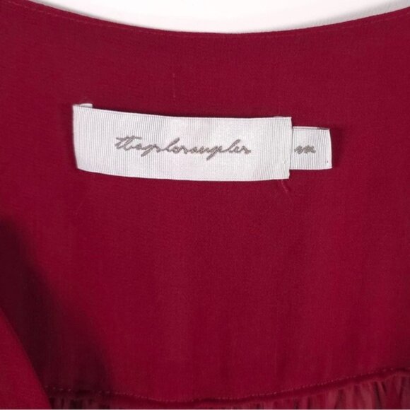 Misa Los Angeles Sheer Chiffon Wine Top V neck Pleated Ruffle Size MEDIUM - Picture 6 of 11